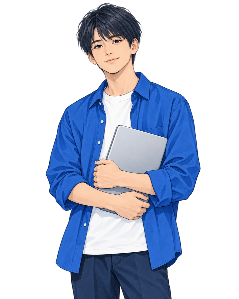 ノートPCを持つ高校生の人物イラスト